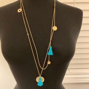 Teal tassel, double necklace